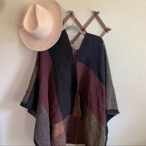 Colorblock Boho Poncho Shawl Fall South Western knit Sweater Cape Festival